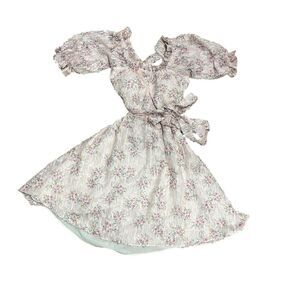 Ruby Floral Criss Cross Tie Back Mini Dress with Ruffle Puff Sleeves
